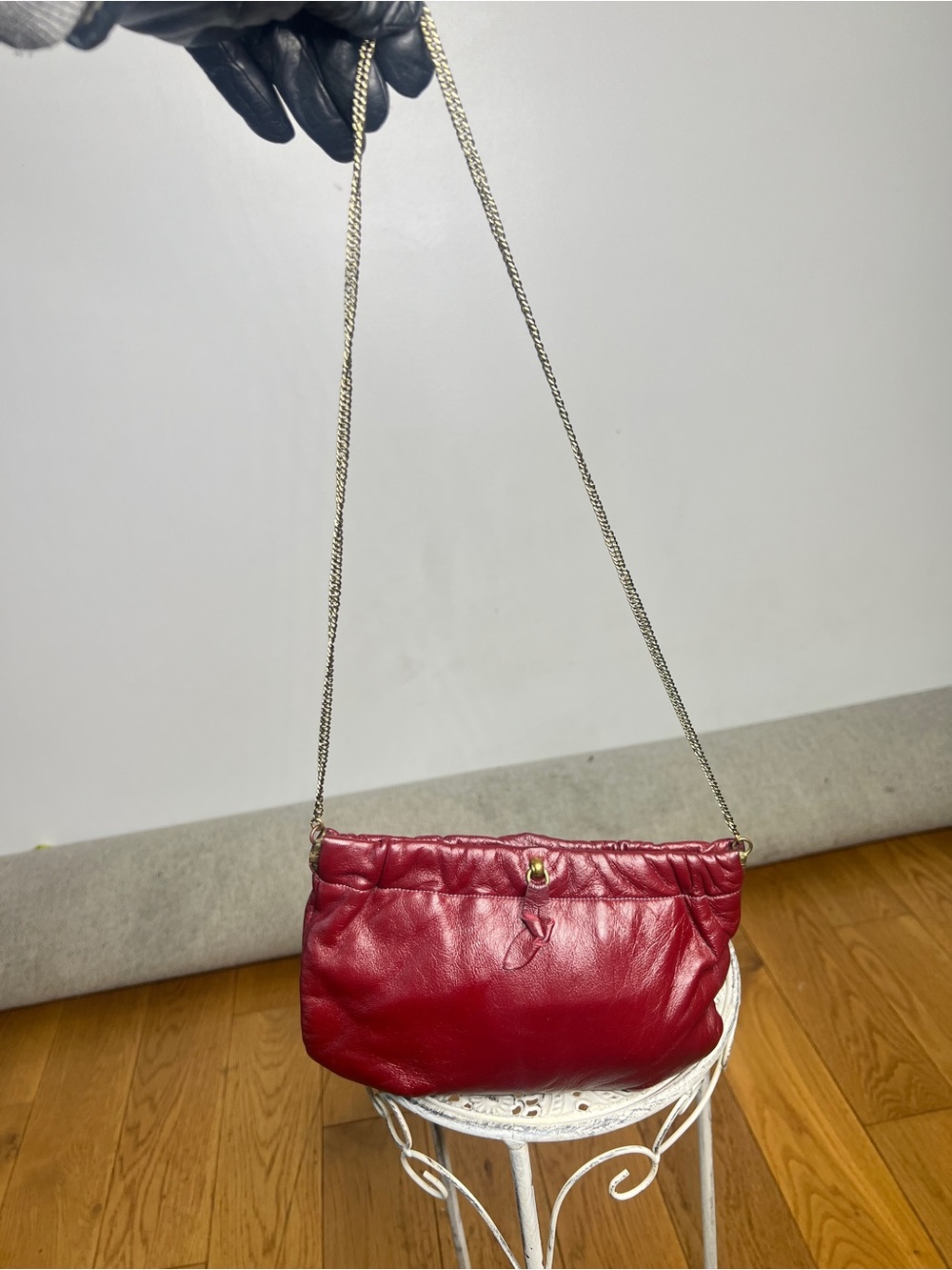 Vintage Red Leather Shoulder Bag with Chain Strap